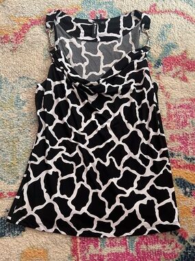 Milano black and white giraffe print cowl neck tank